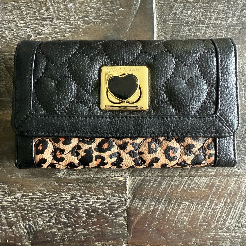 Betsey Johnson Black and Leopard Print Women's Wallet